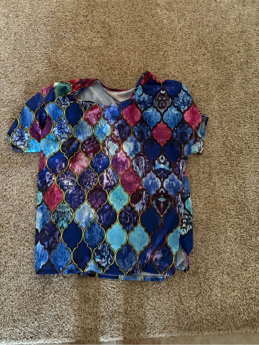 women’s Multicolor Mosaic Print Short Sleeve Top xl
